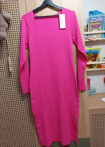 Trendyol Pembe Uzun Kollu Kadın triko elbise - Görsel 2