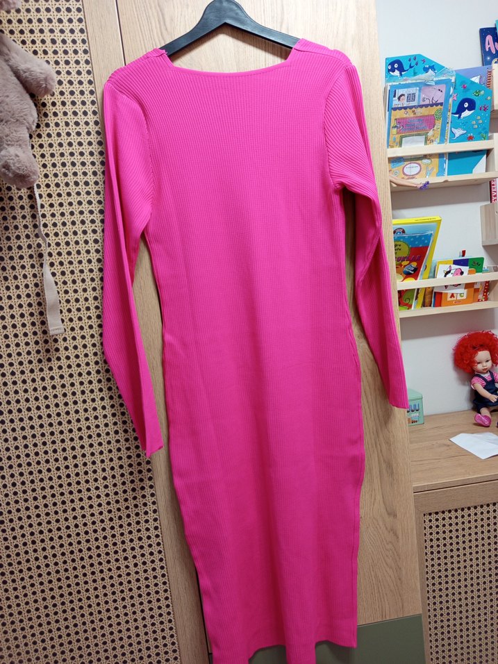 Trendyol Pembe Uzun Kollu Kadın triko elbise - Görsel 3