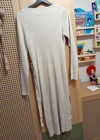 Bej Uzun Kollu Triko Kadın elbise - Görsel 2