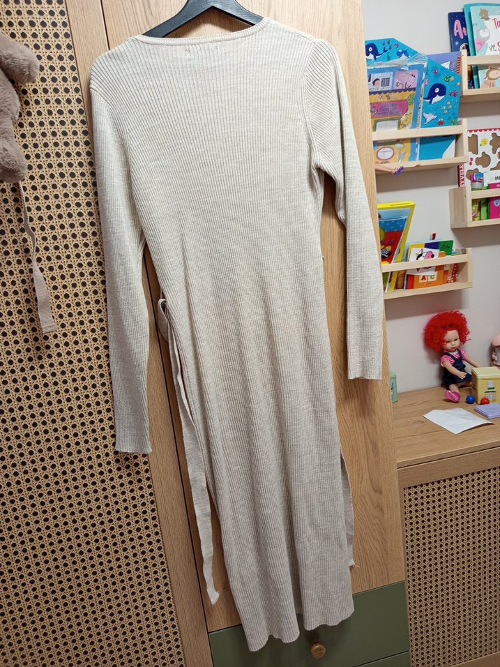 Bej Uzun Kollu Triko Kadın elbise - Görsel 2