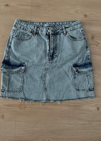Gri Tie-Dye Denim Mini Etek