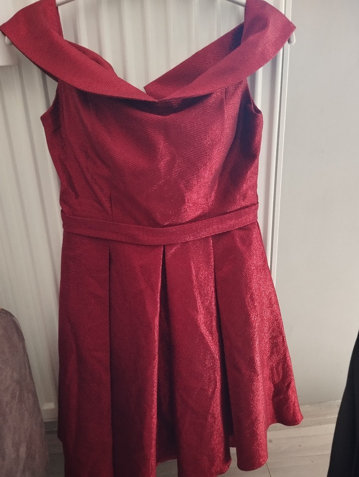 Drapeli Bordo kısa Abiye Elbise - Görsel 3