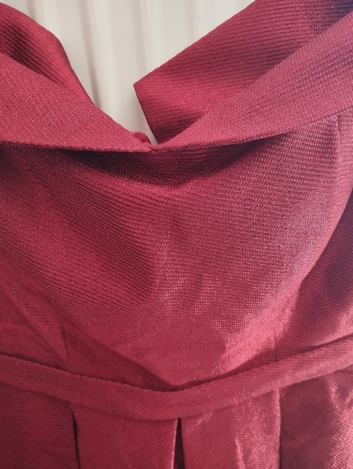 Drapeli Bordo kısa Abiye Elbise - Görsel 2