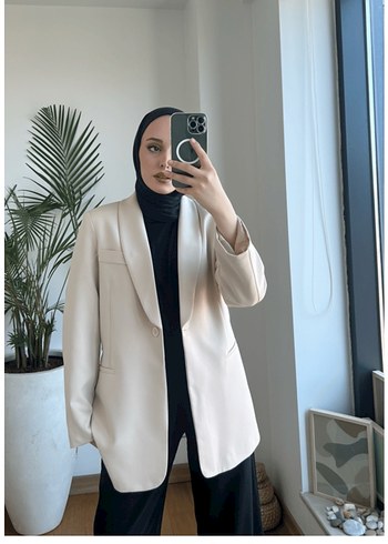 40 Beden ten rengi Renk Kemerli Bej Kadın Blazer Ceket