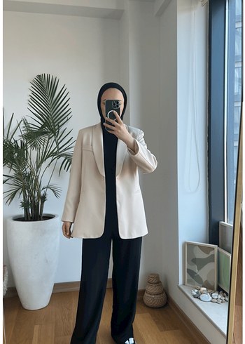 diğer Beden Bej Kuşaklı Kadın Blazer Ceket