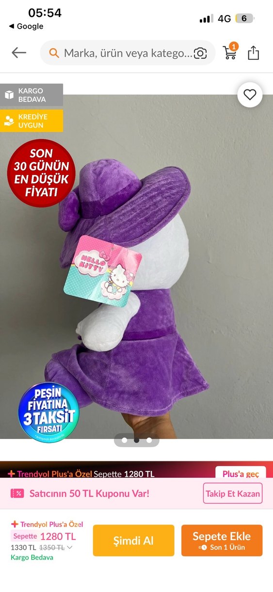 Mor Şapkalı Peluş Oyuncak - Görsel 2