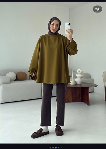 Kadın Haki Yüksek Yaka Salaş Tunik - Görsel 2