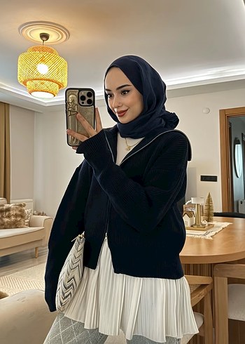 Örgü lacivert Midi Kadın Hırka - Görsel 2