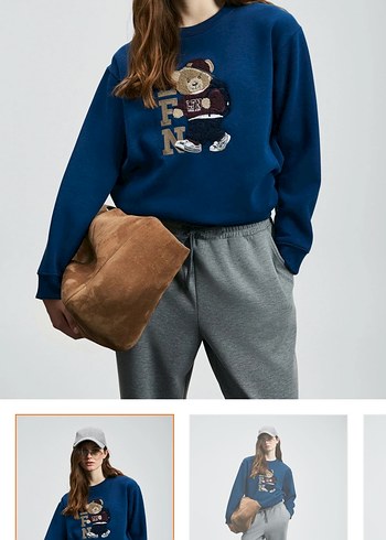 Lufian Lacivert Ayicik Baskili Rahat Sweatshirt