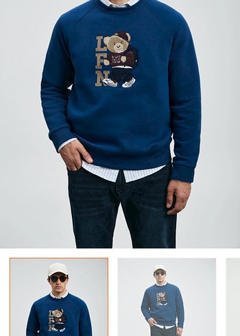 Lufian Lacivert Kapusonsuz Bisiklet Yaka Sweatshirt