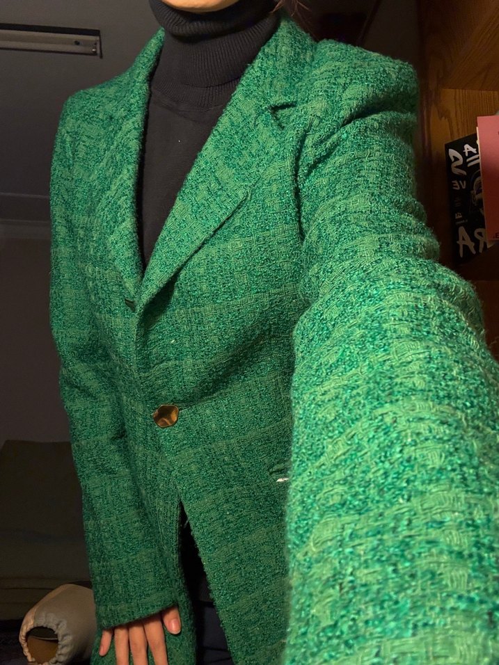 Düğmeli Yeşil Kadın Midi Ceket - Görsel 3