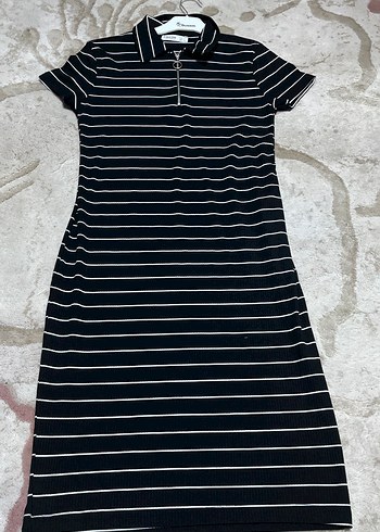 Çizgili Siyah Mini Kadın Elbise - Görsel 2