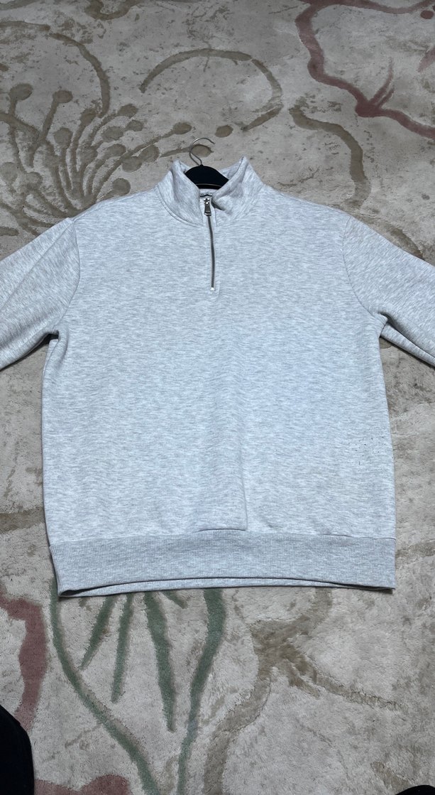 Gri Yarım Fermuarlı Kadın Sweatshirt - Görsel 2