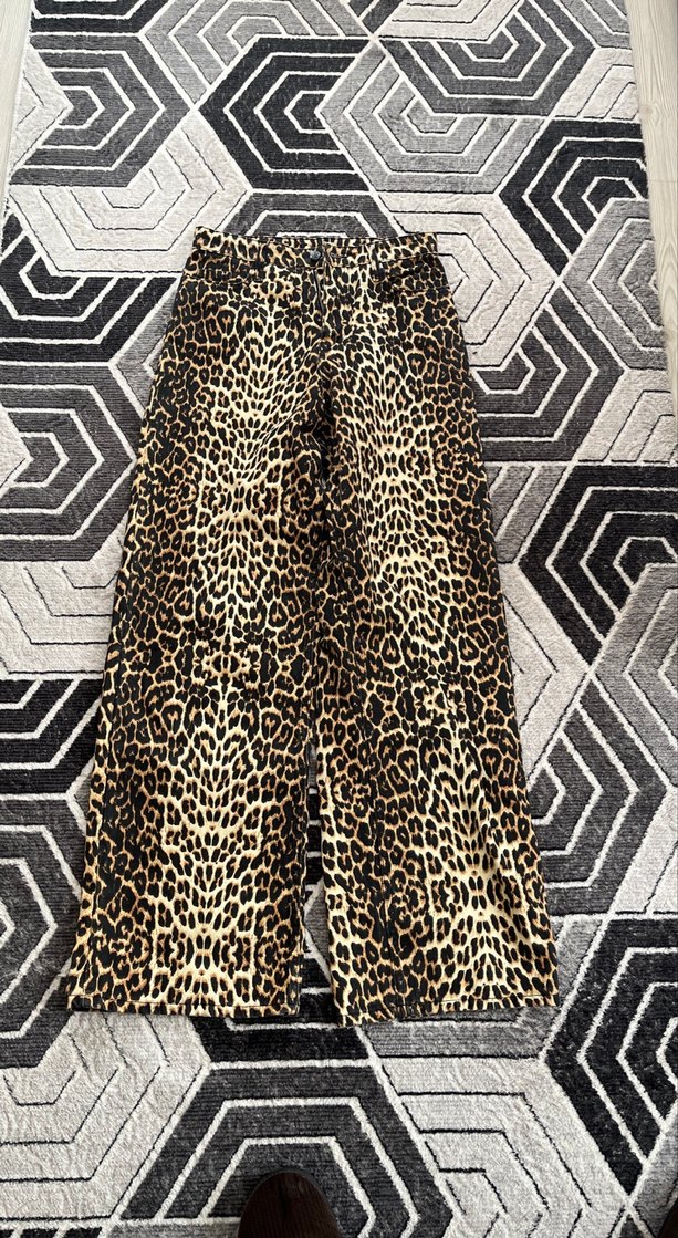 Kahverengi Leopar Desenli kadın jean pantolon - Görsel 2