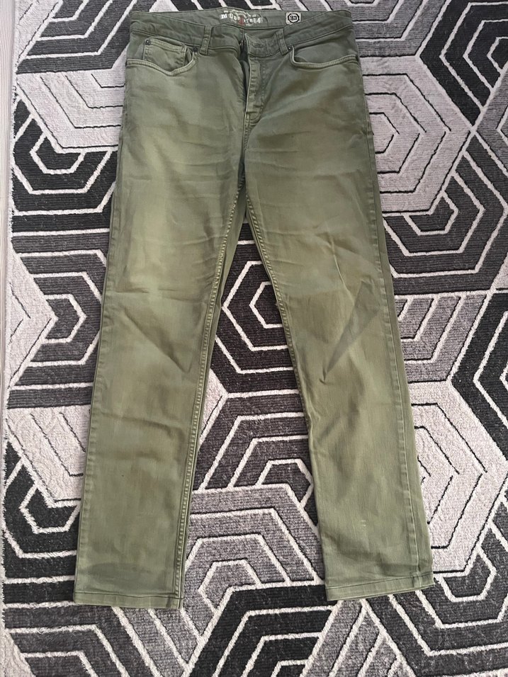 Erkek yeşil Düğmeli Rahat Kesim Pantolon - Görsel 2