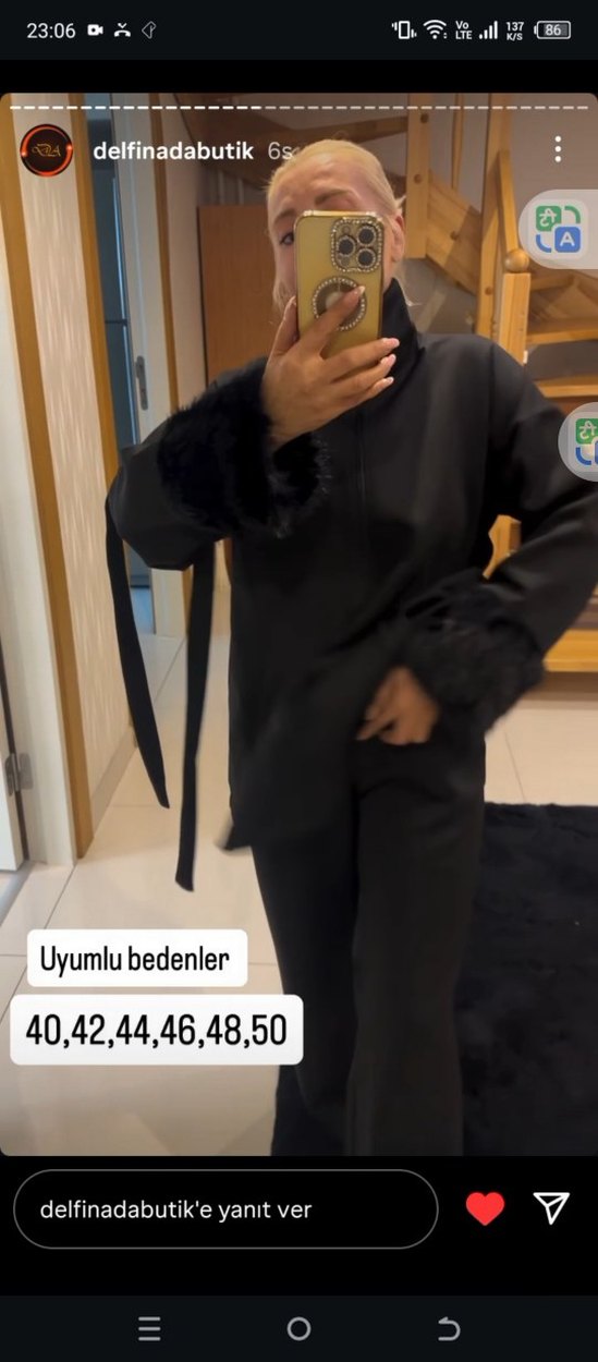 Siyah Uzun Kürklü Kadın ikili takım - Görsel 4