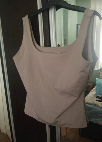 Bej Kadın Kolsuz Fitted Midi Atlet