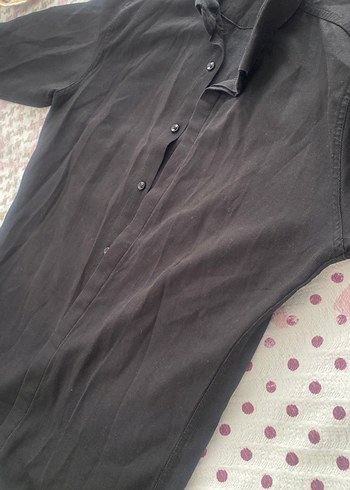 Düğmeli Siyah erkk gömlek - Görsel 3
