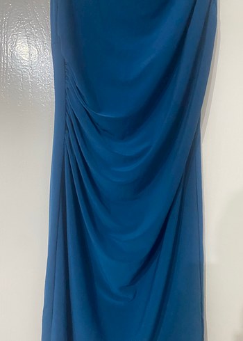 Klasik Şıklık Mavi Uzun Saten Elbise - Görsel 5
