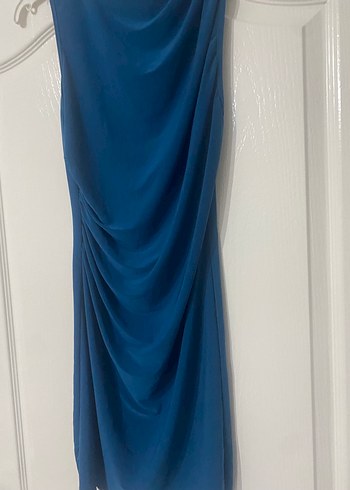 Klasik Şıklık Mavi Uzun Saten Elbise - Görsel 2