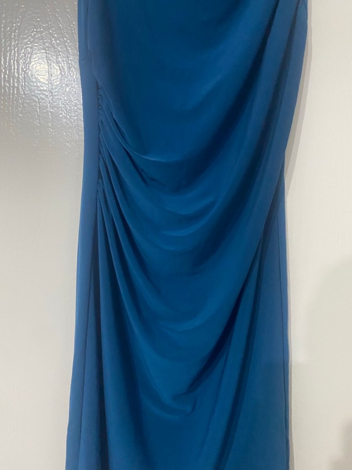 Klasik Şıklık Mavi Uzun Saten Elbise - Görsel 5