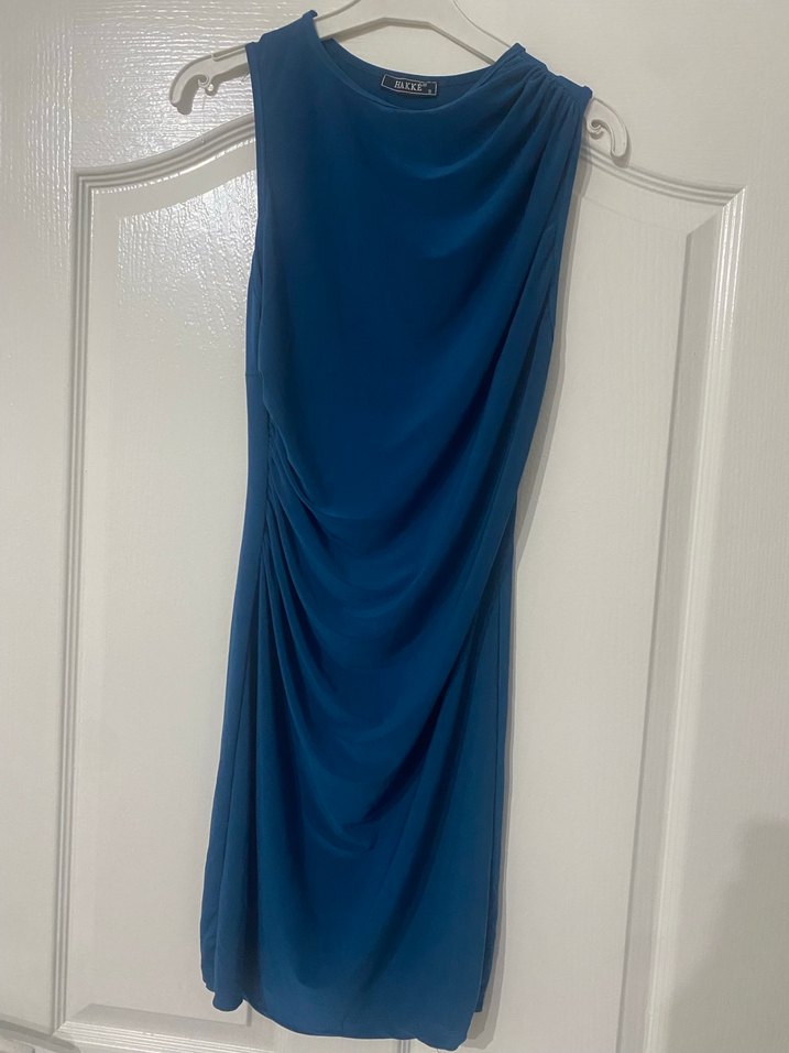 Klasik Şıklık Mavi Uzun Saten Elbise - Görsel 3