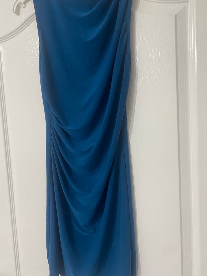Klasik Şıklık Mavi Uzun Saten Elbise - Görsel 2