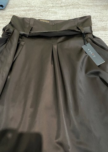 Kahverengi Saten Belli Midi etek - Görsel 2