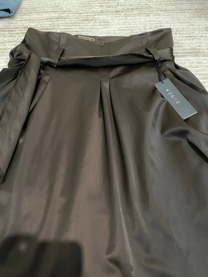 Kahverengi Saten Belli Midi etek - Görsel 2