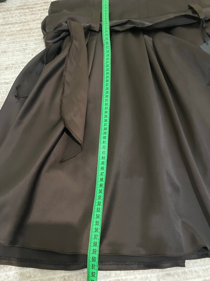 Kahverengi Saten Belli Midi etek - Görsel 4