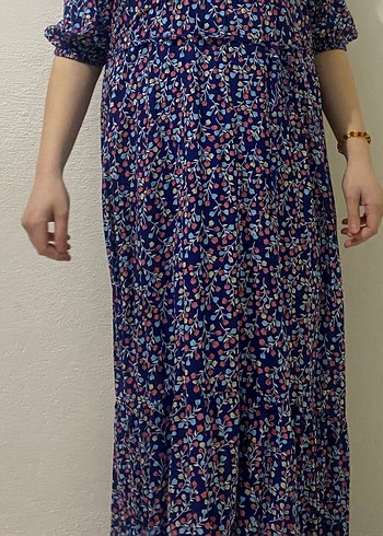 Düğmeli mavi Çok Renkli Uzun Elbise - Görsel 2