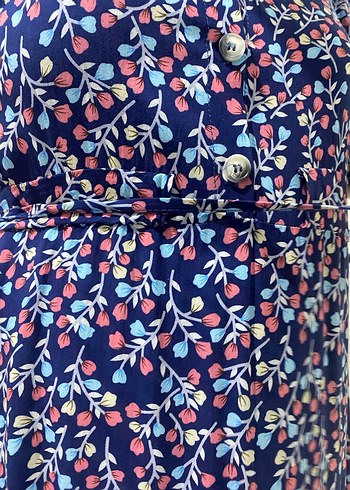 Düğmeli mavi Çok Renkli Uzun Elbise - Görsel 4