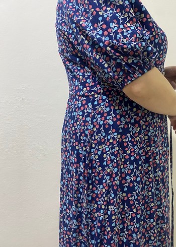 Düğmeli mavi Çok Renkli Uzun Elbise - Görsel 7