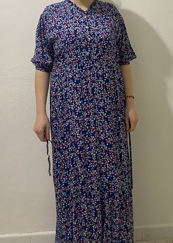 Düğmeli mavi Çok Renkli Uzun Elbise - Görsel 3