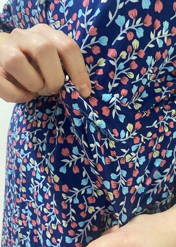 Düğmeli mavi Çok Renkli Uzun Elbise - Görsel 6