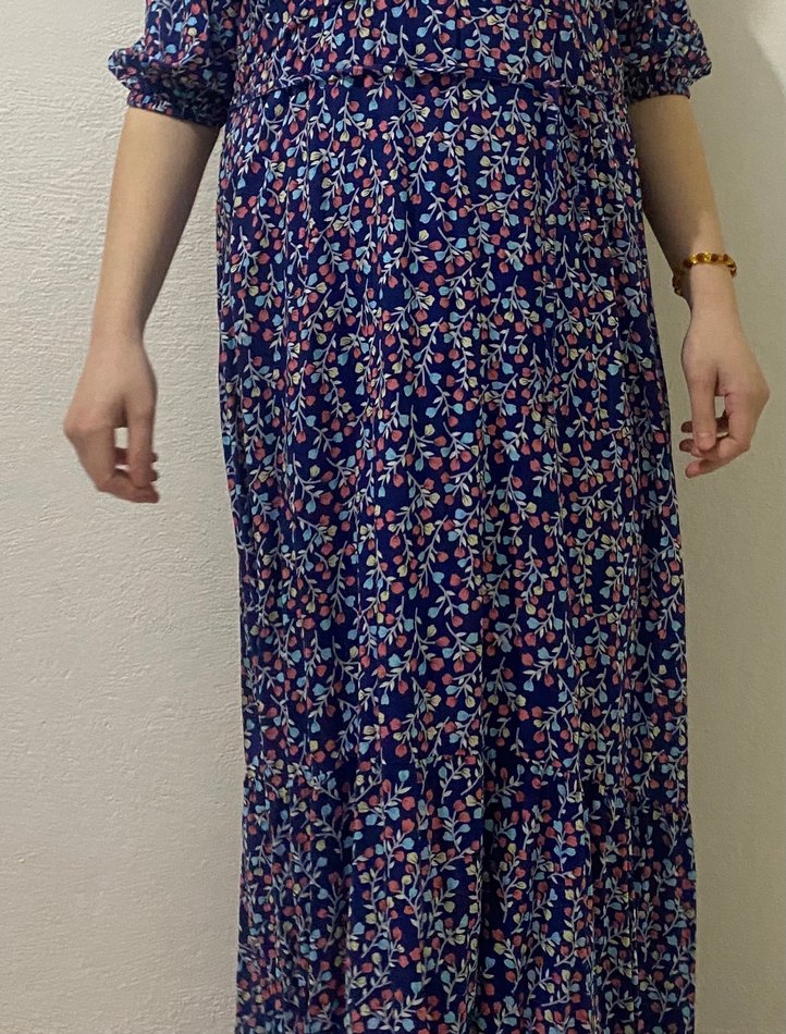 Düğmeli mavi Çok Renkli Uzun Elbise - Görsel 2