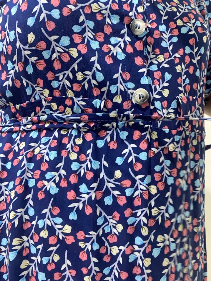 Düğmeli mavi Çok Renkli Uzun Elbise - Görsel 4