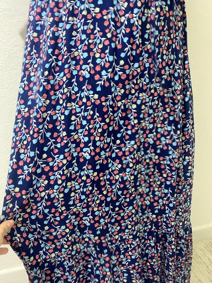 Düğmeli mavi Çok Renkli Uzun Elbise - Görsel 5