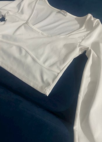 Beyaz uzun kollu Crop - Görsel 2