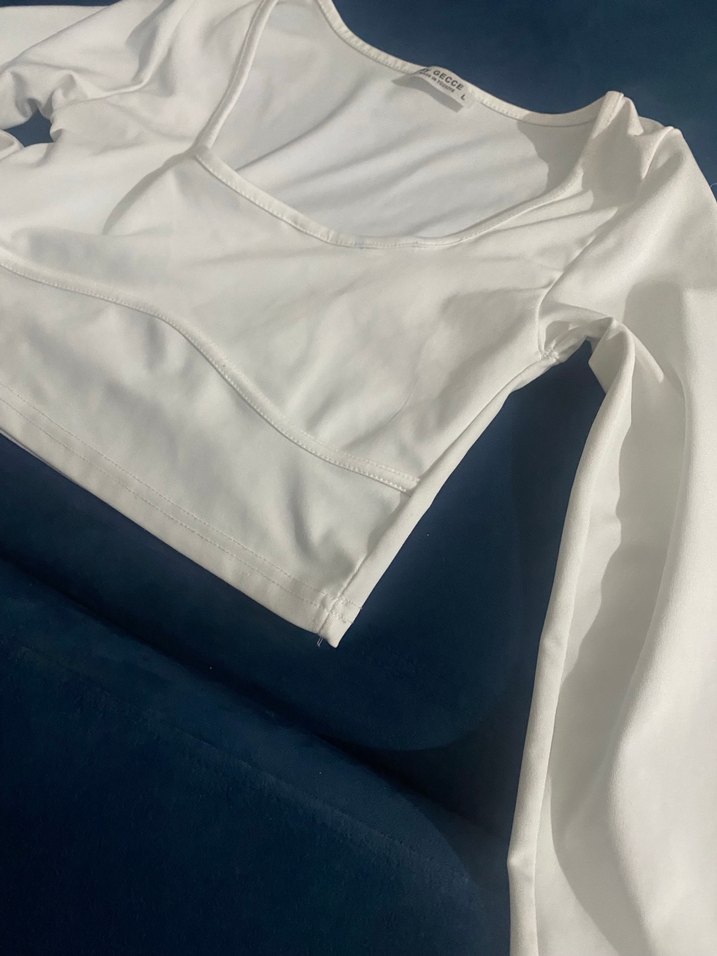 Beyaz uzun kollu Crop - Görsel 2