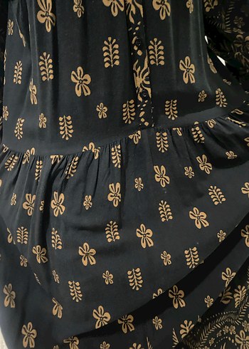 Uzun Siyah Bohem Desenli Elbise - Görsel 4