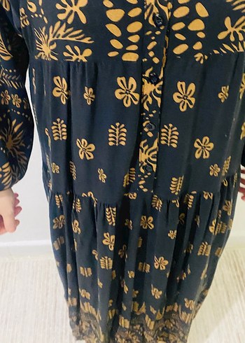 Uzun Siyah Bohem Desenli Elbise - Görsel 3