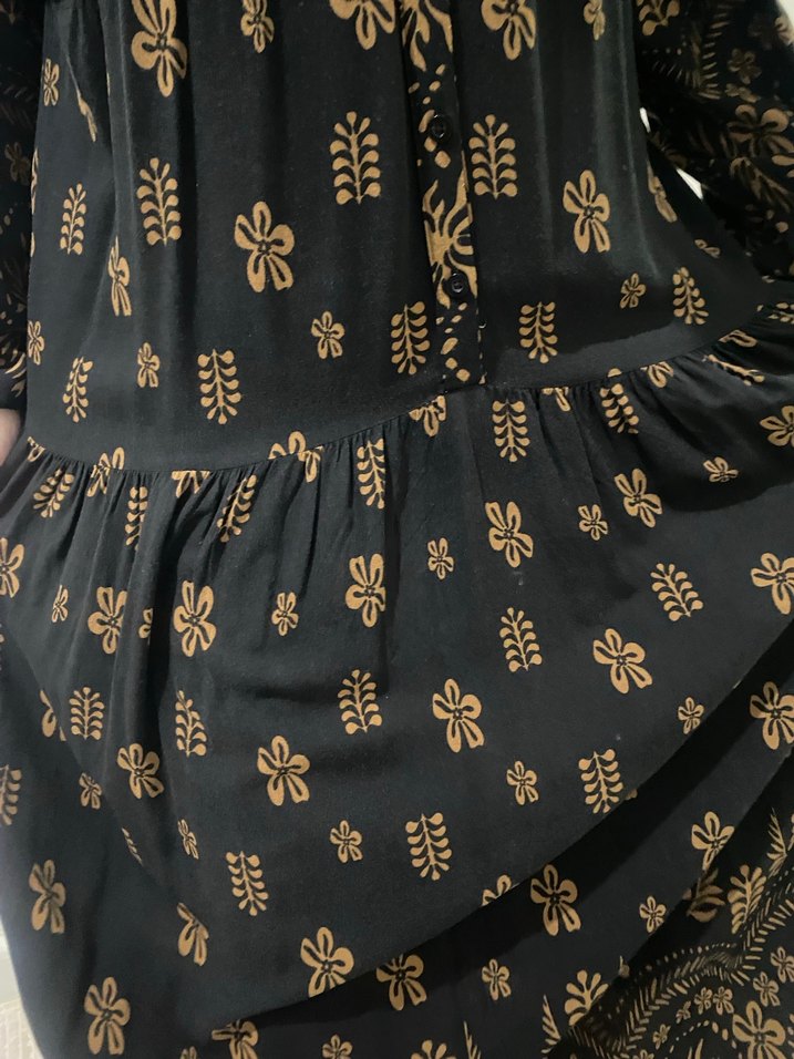 Uzun Siyah Bohem Desenli Elbise - Görsel 4