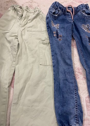 2 tane Nakışlı, bol kesim, düğmeli kız  çocuk pantolonu - Görsel 2