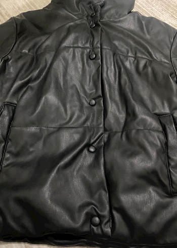 Düğmeli Siyah Deri Kadın Ceket - Görsel 4