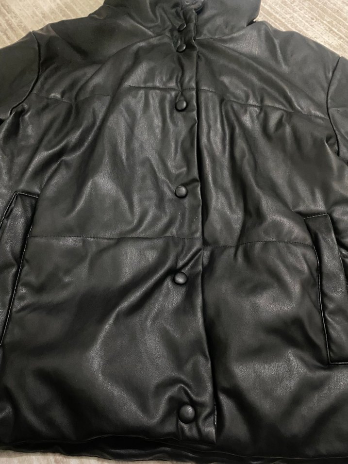 Düğmeli Siyah Deri Kadın Ceket - Görsel 4