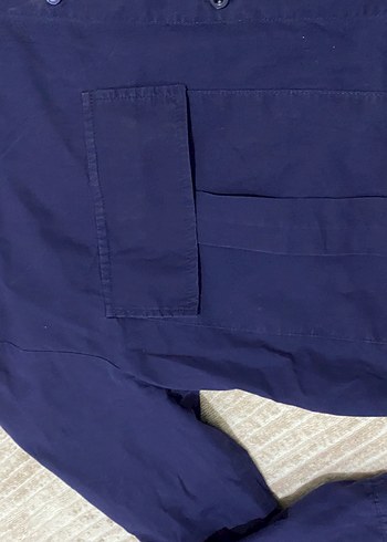 Lacivert Düğmeli Kadın mini  Keten Gömlek - Görsel 4