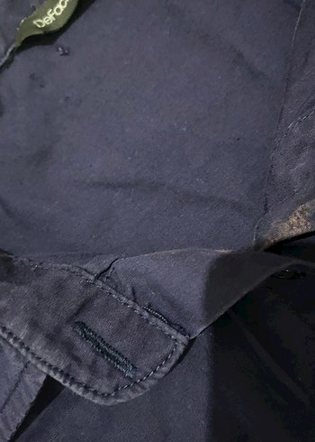 Lacivert Düğmeli Kadın mini  Keten Gömlek - Görsel 6