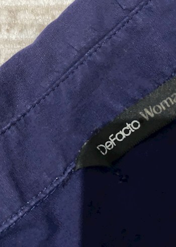 Lacivert Düğmeli Kadın mini  Keten Gömlek - Görsel 5