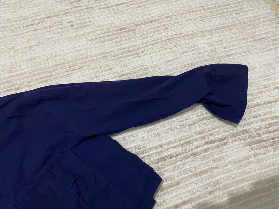 Lacivert Düğmeli Kadın mini  Keten Gömlek - Görsel 2